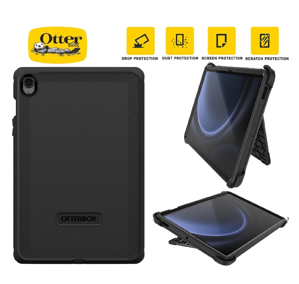 OtterBox Defender Samsung Galaxy Tab S9 FE (10.9") Case Black ProPack - (77-95042), DROP+ 2X military standard, Multi-layer, 7 Years Warranty