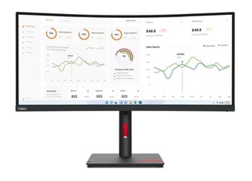 LENOVO ThinkVision T34w-30 34" WQHD Monitor 1500R Curve 4K 3440x1440 21:9 Height Adjustable Tilt and Swivel DP HDMI USB-C input LAN 4xUSB3.2 Hub 3yr