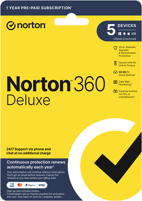 [SNN360-DELUXE-5D-KEY] SNN360-DELUXE-5D-KEY Norton 360 Deluxe 50GB AU 1 User, 5 Devices, 12 Months, Digital Key via Email (Available on Leader Cloud)