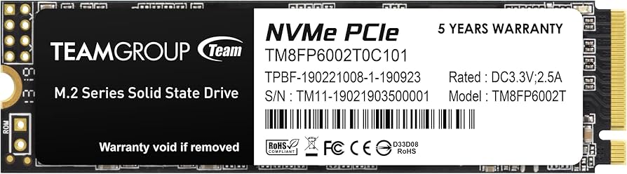 [TM8FP6002T0C101] TM8FP6002T0C101 TEAM SSD MP33 2TB (NVME) Read&Write speed :1800MB/s1500MB/s