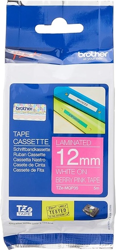 [TZE-MQP35] WHITE ON BERRY PINK 12MM X 5M MATT LAMINATION TZ TAPE