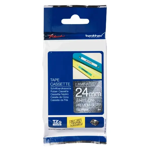 [TZE-PR955] TZE tapes-24mm WHITE ON PREMIUM SILVER