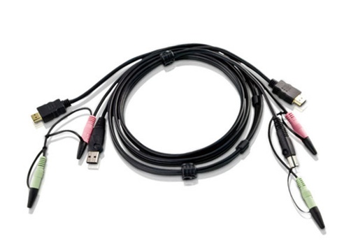 [2L-7D02UH] HDMI KVM Cable - 1.8M Male to Male with USB Type A Male to Type B Female, 3.5mm Stereo Audio & Mic Cable End to End