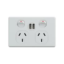 [040.000.0113] Classic Double Power Point 250V 10A with 5V 2x2.4A (Total 4.8A)  USB Ports