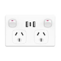 [040.000.0117] Deluxe Double Power Point 240V 10A with 5V 2 x 2.4A and 3A Type C USB Charger (Total 7.8A) - Horizontal