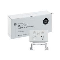 [040.000.0314.10PACK] Classic Double Power Point 250V 10A with 16AX Extra Switch - Horizontal - 10 Pack with 10 FREE C-Clips