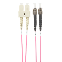 [FL.OM4SCST2MP] 2m SC-ST OM4 Multimode Fibre Optic Cable: Salmon Pink