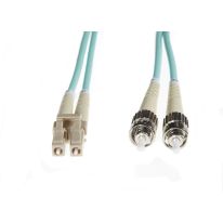 [FL.OM4LCST10M] 10m LC-ST OM4 Multimode Fibre Optic Cable: Aqua