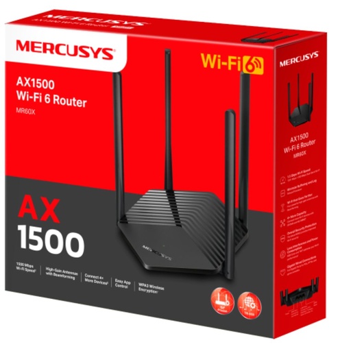 [MR60X] Mercusys MR60X AX1500 WiFi 6 Router, Up to 1.5Gbps, OFDMA, MU-MIMO, WPA3