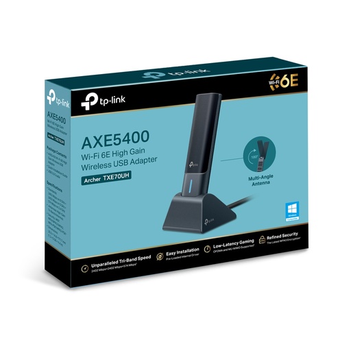 [Archer TXE70UH] TP-Link Archer TXE70UH AXE5400 Wi-Fi 6E High Gain Wireless USB Adapter, WiFi 6E, Speeds up to 2402Mbps@6GHz, 2402Mbps@5GHz, 574Mbps@2.4GHz