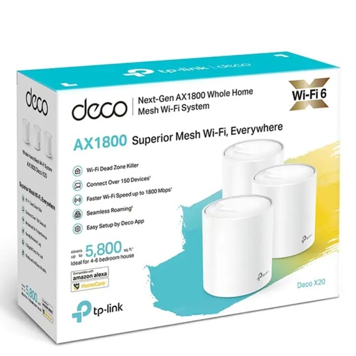 [Deco X20(3-pack)] TP-Link Deco X20(3-pack) AX1800 Whole Home Mesh Wi-Fi System, Up To 530 sqm Coverage, WIFI6, 1201Mbps @ 5Ghz, 574Mbps @ 2.4 GHz OFDMA, MU-MIMO (WIFI6)