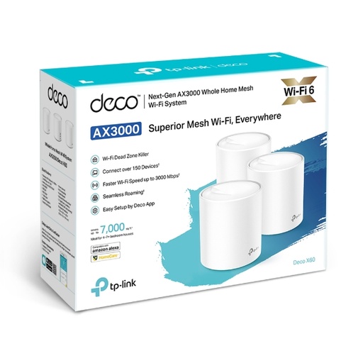 [Deco X60(3-pack)] TP-Link Deco X60 (3-pack) AX5400 Whole Home Mesh Wi-Fi 6 System  (WIFI6), Up to 650sqm Coverage, WPA3, TP-Link Homecare, OFDMA, MU-MIMO (3.20V)