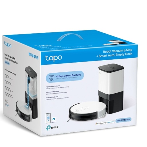 [Tapo RV10 Plus] TP-Link Tapo RV10 Plus Robot Vacuum & Mop + Smart Auto-Empty Dock, Auto-Charging, Carpet Auto-Boost, Long-lasting Battery
