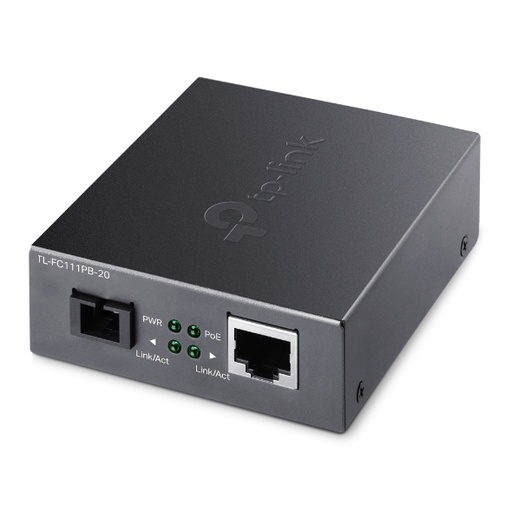 [FC111PB-20] TP-Link TL-FC111PB-20 10/100Mbps WDM Media Converter with 1-Port PoE - IEEE 802.3u, 20KM, 1310 nm TX, 1550 nm RX