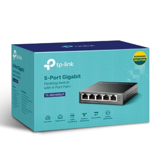 [TL-SG1005LP] TP-Link TL-SG1005LP 5-Port Gigabit Desktop Switch with 4-Port PoE+, Up To 40W For all PoE Ports, Up To 30W Each Port