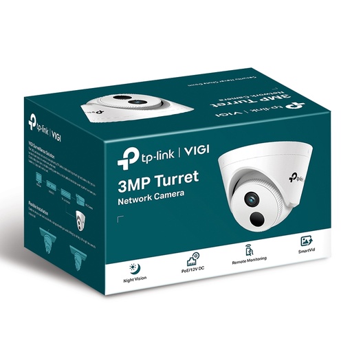 [VIGI C400HP-2.8] TP-Link VIGI 3MP C400HP-2.8 Turret Network Camera, 2.8mm Lens, Smart Detection, Smart IR, WDR, 3D NDR, Night Vision, H.265+, PoE/12V DC 2YWT