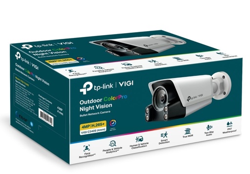[VIGI C340S(4mm)] TP-Link VIGI 4MP C340S(4mm)  Outdoor ColourPro Night Vision Bullet Network Camera, 4mm Lens, Smart Detection