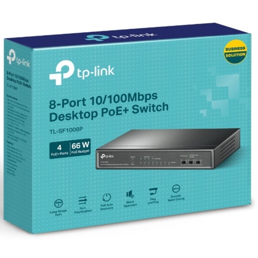 [6935364021665] TP-Link TL-SF1008P 8-Port 10/100Mbps Desktop Unmanaged Switch 4-Port PoE 57W IEEE 802.3af, Fanless