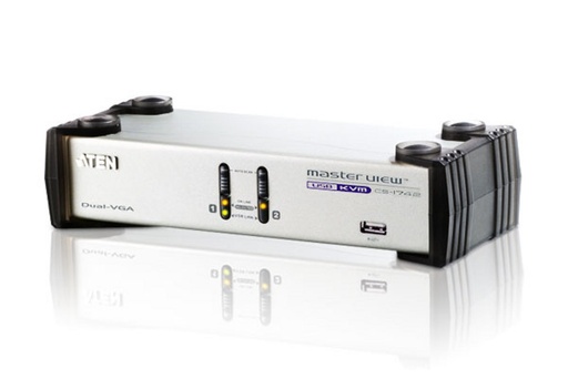 [4710423773080] Aten Desktop KVMP Switch 2 Port Dual Display VGA w/ audio, 2x Custom KVM Cables Included, 2x USB Port, Selection Via Front Panel