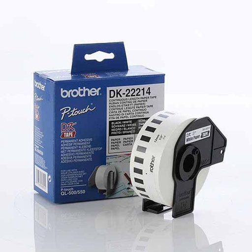 [4977766628525] Brother White Paper Roll 12mm x 30.48. DK-22214. For use with QL-500, QL-550, QL-650TD and QL-1050 printers