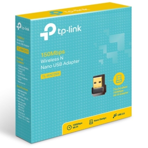 [6935364050719] TP-Link TL-WN725N N150 Nano Wireless N USB Adapter 2.4GHz (150Mbps) 1xUSB2 802.11bgn Internal Antenna miniature design for Notebook Laptop