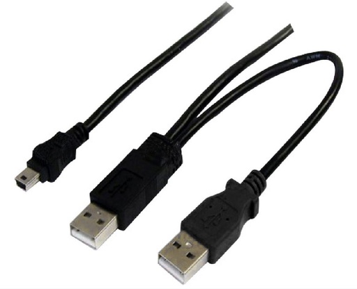 [9320200612652] Astrotek USB 2.0 Y Splitter Cable - Type A Male to Mini B 5 pins 1m + USB Type A Male 2m Black Colour Power Adapter Hub Charging 20cm