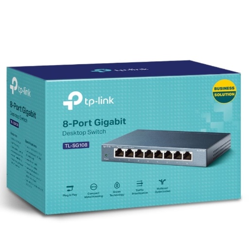 [6935364021153] TP-Link TL-SG108 8-Port Gigabit Desktop Switch Steel Case Fanless 11.9Mpps Support 802.1p/DSCP QoS1 and IGMP Snooping Plug  Play