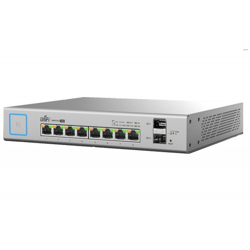 [810354024450] Ubiquiti UniFi Switch 8-port Managed PoE+ Gigabit Switch with SFP, 130W PoE Budget, Quiet Fanless Operation, GEN1, Incl 2Yr Warr
