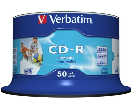 [9311599419083] Verbatim CD-R 700MB 50Pk White InkJet 52x Superior ink absorption on high-resolution 5,760 DPI printers