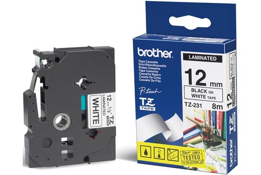 [4977766687799] Brother 12mm Black on White TZE Tape