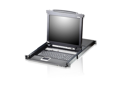 [4719264642487] Aten Rackmount KVM Switch Single Rail 8 Port VGA PS/2-USB w/ 19" LCD Display, 2x Custom KVM Cables, 1280x1024@75hz Display, LED Illumination