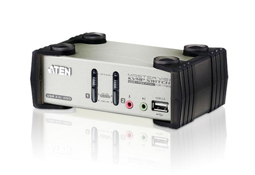 [4710423775060] Aten Desktop KVMP Switch 2 Port Single Display VGA w/ audio  OSD, 2x Custom KVM Cables Included, 2x USB Port, Selection Via Front Panel
