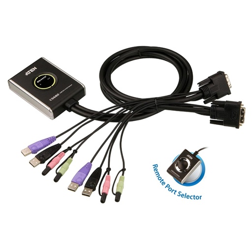 [4710423775909] Aten Compact KVM Switch 2 Port Single Display DVI w/ audio, 1.2m Cable, Remote Port Selector,