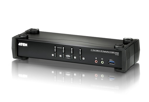 [4719264644771] Aten Desktop KVMP Switch 4 Port Single Display 4k DisplayPort w/ audio, Cables Included, 2x USB Port, Selection Via Front Panel
