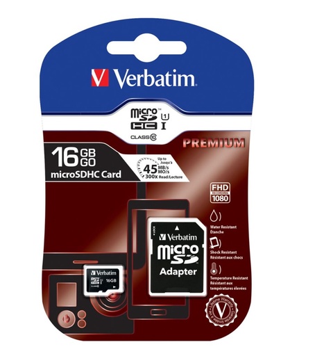 [23942440826] Verbatim Micro SDHC 16GB (Class 10) with Adaptor Up to 45MB/Sec 300X read speed