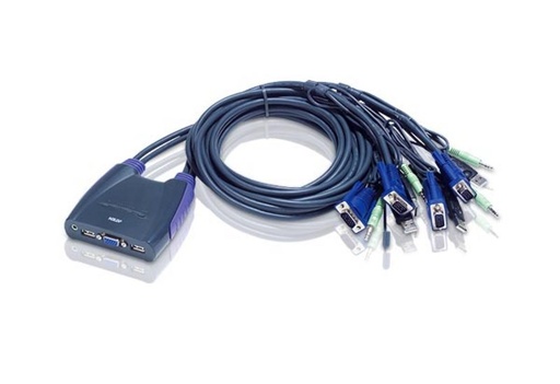 [4710423772861] Aten Compact KVM Switch 4 Port Single Display VGA w/ audio, 1.8m Cable, Computer Selection Via Hotkey,
