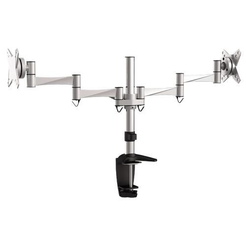[9341756002667] Brateck Dual Monitor Elegant Aluminium w/ArmDesk Clamp Silver Fit most 13"- 27" Monitor VESA 75x75/100x100 (LS)