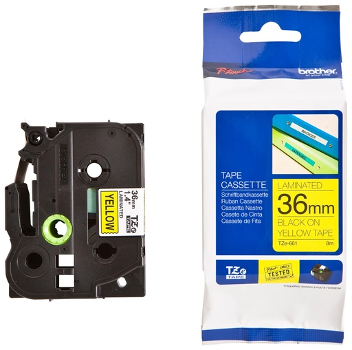 [4977766682374] Brother 36mm Black on Yellow TZE Tape