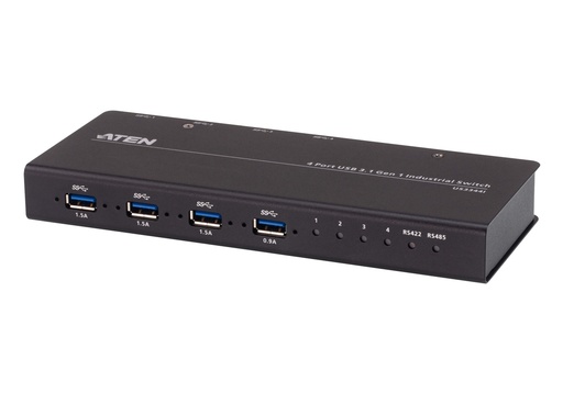 [4719264647574] Aten Industrial Peripheral Switch 4x4 USB 3.1 Gen1, 4x Devices, 4x USB 3.1 Gen1 Ports, Remote Port Selector, Supports RS-422/RS485 Remote Controller