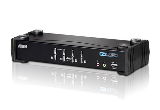 [4710423776449] Aten Desktop KVMP Switch 4 Port Single Display DVI w/ audio, 4x Custom KVM Cables Included, 2x USB Port, Selection Via Front Panel