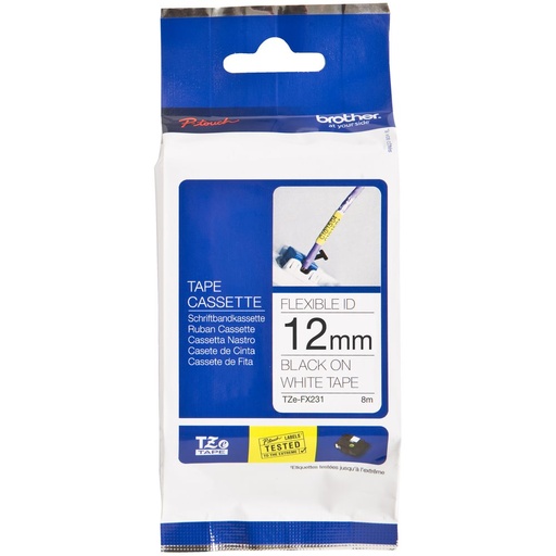 [4977766683630] Brother 12mm Black on White Flexible TZE Tape