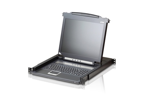 [4719264642463] Aten Rackmount Single Rail LCD Console VGA PS/2-USB w/ 19" LCD Display, 1x Custom KVM Cable Included, 1280x1024@75hz Display, LED Illumination
