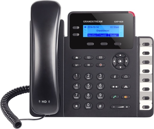 [6947273701866] Grandstream GXP1628 2 Line IP Phone, 2 Sip Accounts, 132x48 Backlit Graphical Display, HD Audio, Dual-Switched Gigabit Ports, Powerable Via POE