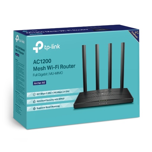 [6935364088910] TP-Link Archer A6 AC1200 Wireless MU-MIMO Gigabit Router (OneMesh) Dual-Band Wi-Fi – 867 Mbps at 5 GHz and 300 Mbps at 2.4 GHz band