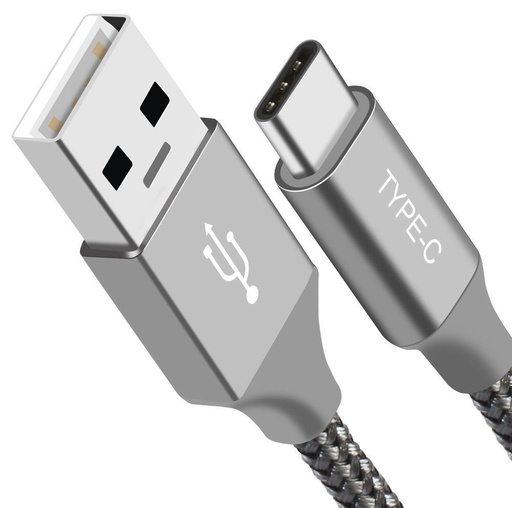 [9320422518732] Astrotek 1m USB-A  to Type-C Data Sync Charger Cable Silver Strong Braided Heavy Duty Fast Charging for Samsung Galaxy Note S8 Plus LG Google Macbook