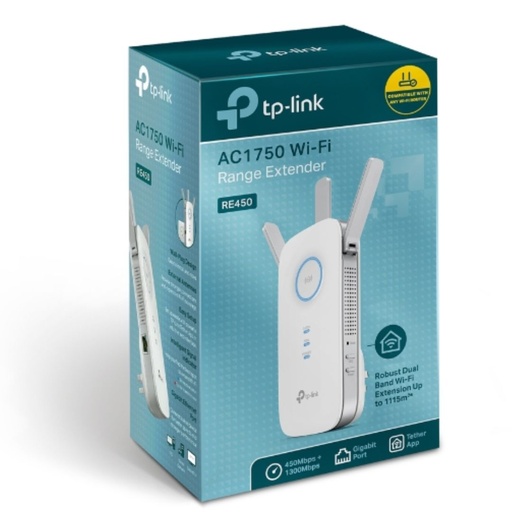 [6935364095994] TP-Link RE450 AC1750 1750Mbps Wi-Fi Range Extender 450Mbps@2.4GHz 1300Mbps@5GHz 1Gbps LAN Port 3xAntennas ~RE580D RE590T