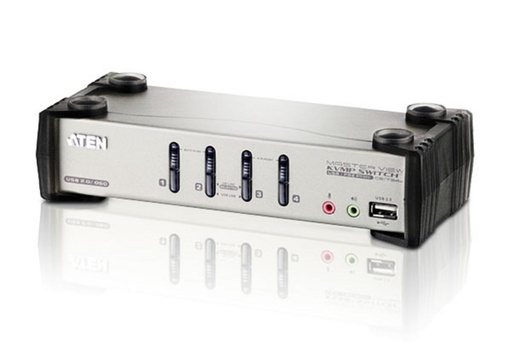 [4710423775053] Aten Desktop KVMP Switch 4 Port Single Display VGA w/ audio  OSD, 4x Custom KVM Cables Included, 2x USB Port, Selection Via Front Panel