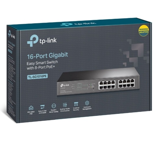 [6935364098865] TP-Link TL-SG1016PE 16-Port Gigabit Easy Smart Switch 8-Port PoE+ Rack Mountable/Desktop, 32Gbps Switching Capacity,8K MAC Address Table
