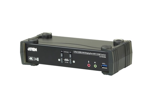 [4719264645822] Aten Desktop KVMP Switch 2 Port Single to Dual Display 4k DisplayPort MST w/ audio, Cables Included, 2x USB Port, Selection Via Front Panel