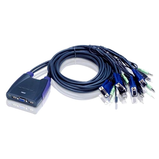 [4710423776456] Aten Compact KVM Switch 4 Port Single Display VGA w/ audio, 0.9m Cable, Computer Selection Via Hotkey,
